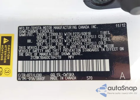 2013 Lexus Rx 350 z USA, uszkodzony, nr VIN 2T2BK1BA6DC184219